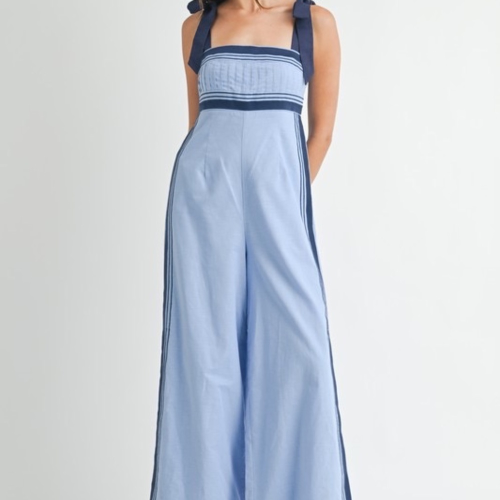 MABLE Linen Mix Chevron Sail Shoulder Strap Jumpsuit